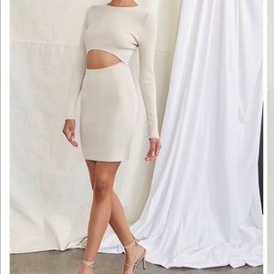 Ribbed Cutout Mini Dress Beige Medium